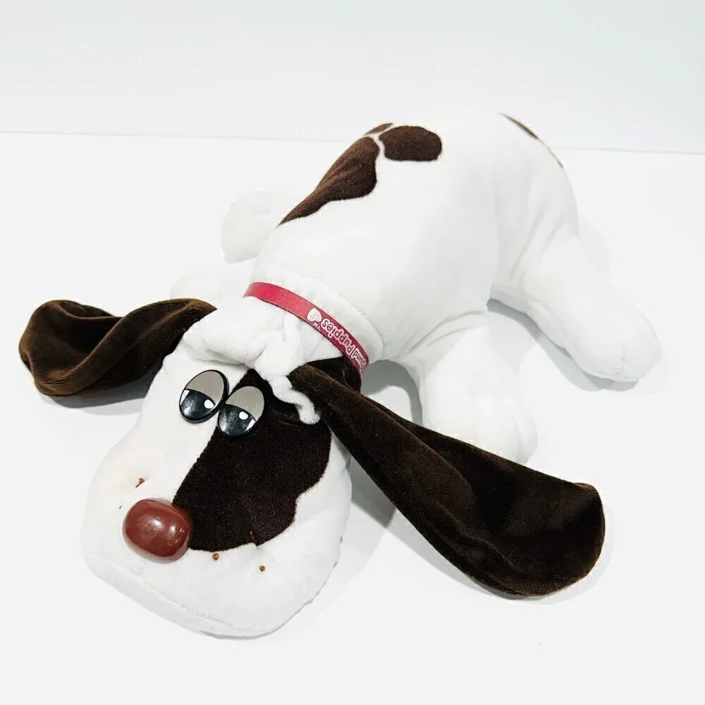 Vintage Tonka 1985 Pound Puppy White w/ Brown Spots Brown Collar Plush Dog
